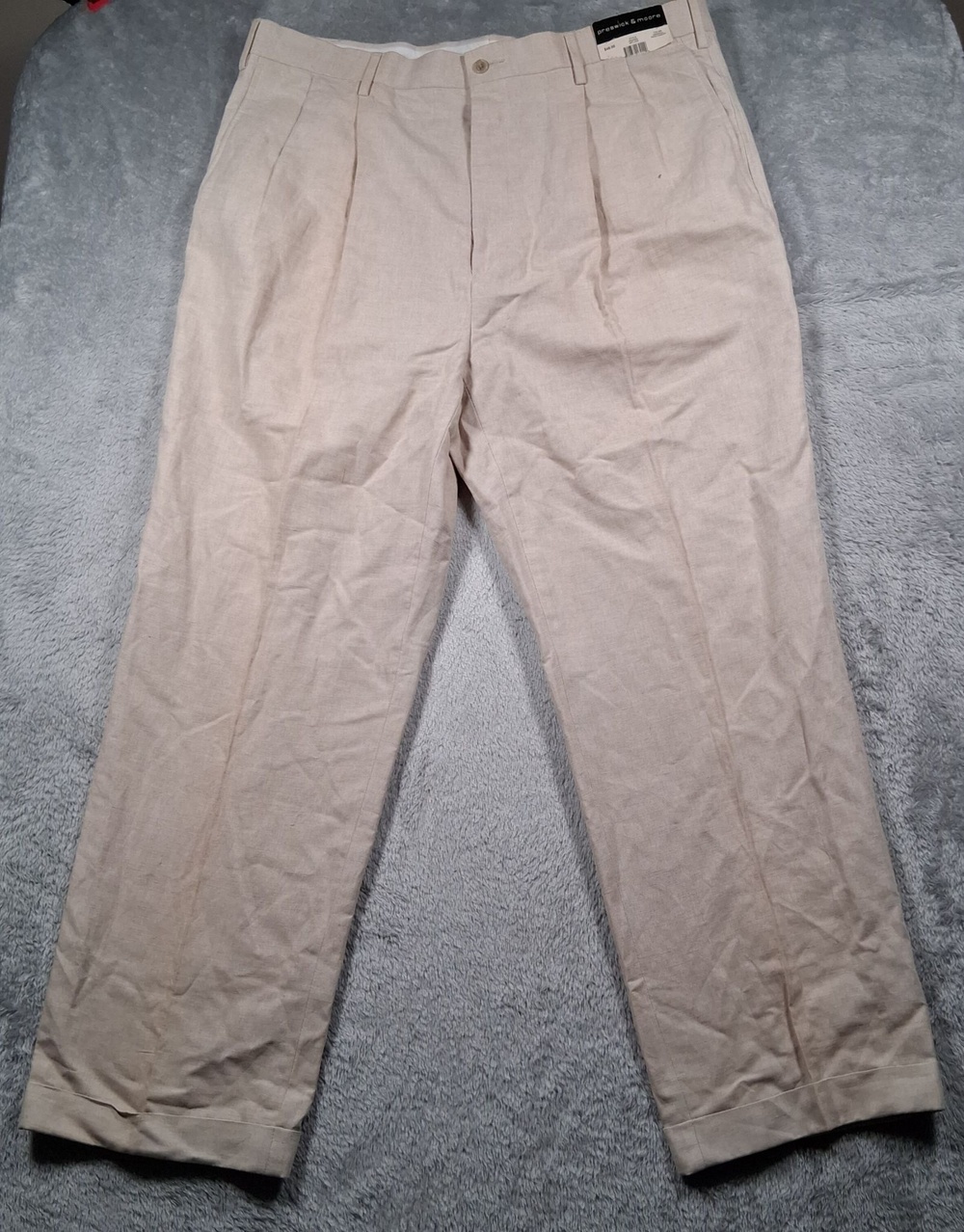 Preswick & Moore Pants Mens 40x30 Parchment Linen Cotton Pleated Dress Casual